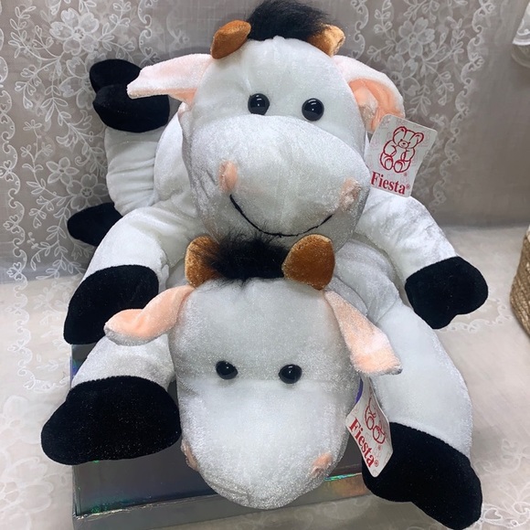 2 twin Fiesta cow plush stuffed animals 19-22" - Picture 1 of 9